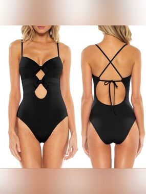 BECCA Double Front Tie Black One-Piece Swimsuit